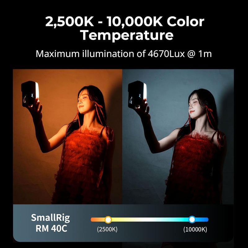 SMALLRIG RM 40C مصباح فيديو LED صغير RGB، بطارية 4800mAh، شاشة LCD، ضوء كاميرا محمول لمبدعي محتوى تيك توك ويوتيوب، هدايا المصورين، 2500K-10000K CRI 96 TLCI 99، قاعدة مغناطيسية - 5359 - Image 4